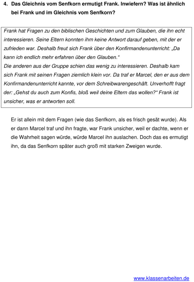 Klassenarbeit zu Gleichnisse Klassenarbeit zu Gleichnisse