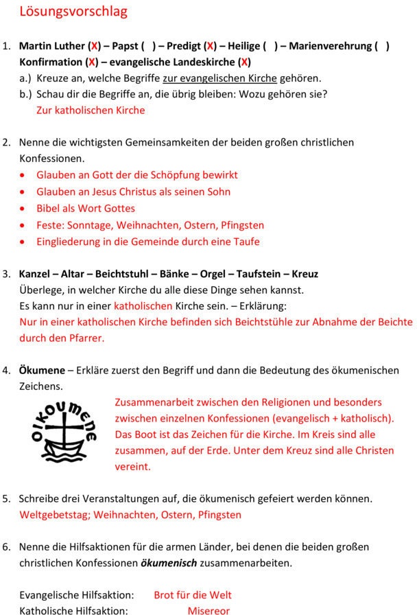 Klassenarbeit zu Konfessionen