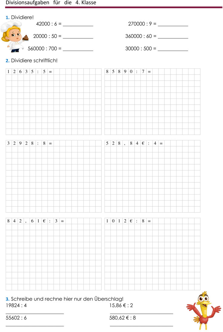 Übungsblatt zu Schriftliche Multiplikation und Division