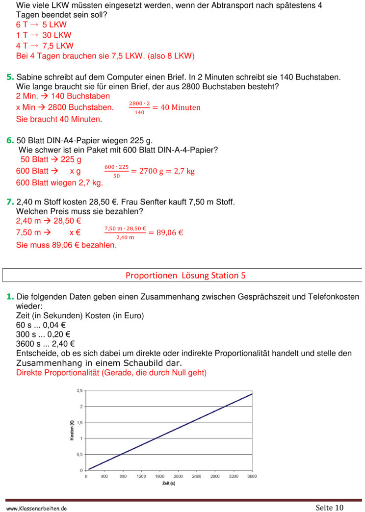 Übungsblatt zu Proportionale Zuordnungen