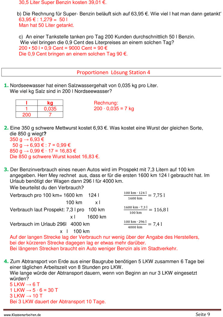 Übungsblatt zu Proportionale Zuordnungen