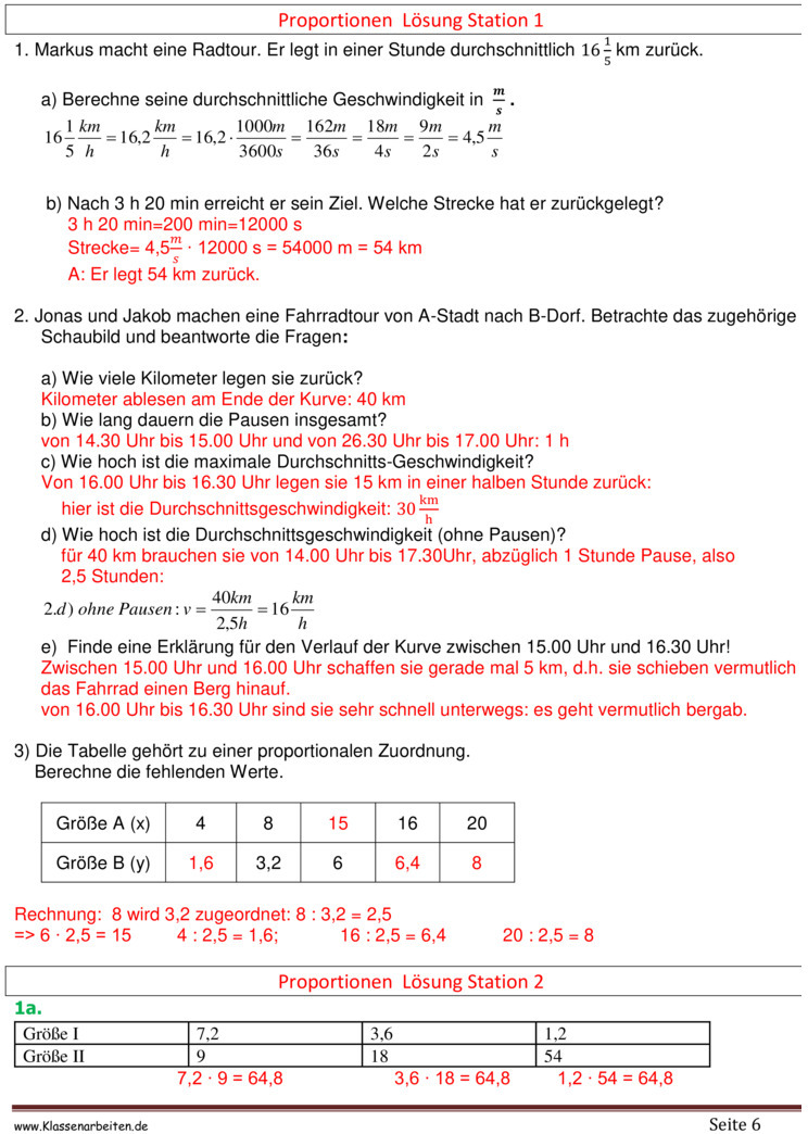 Übungsblatt zu Proportionale Zuordnungen