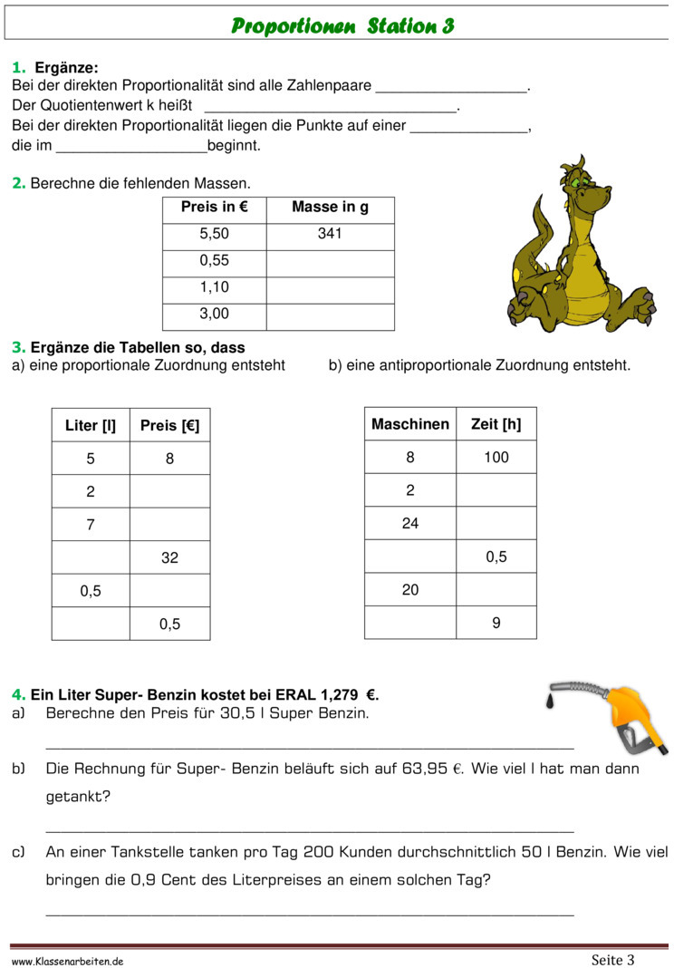 Übungsblatt zu Proportionale Zuordnungen