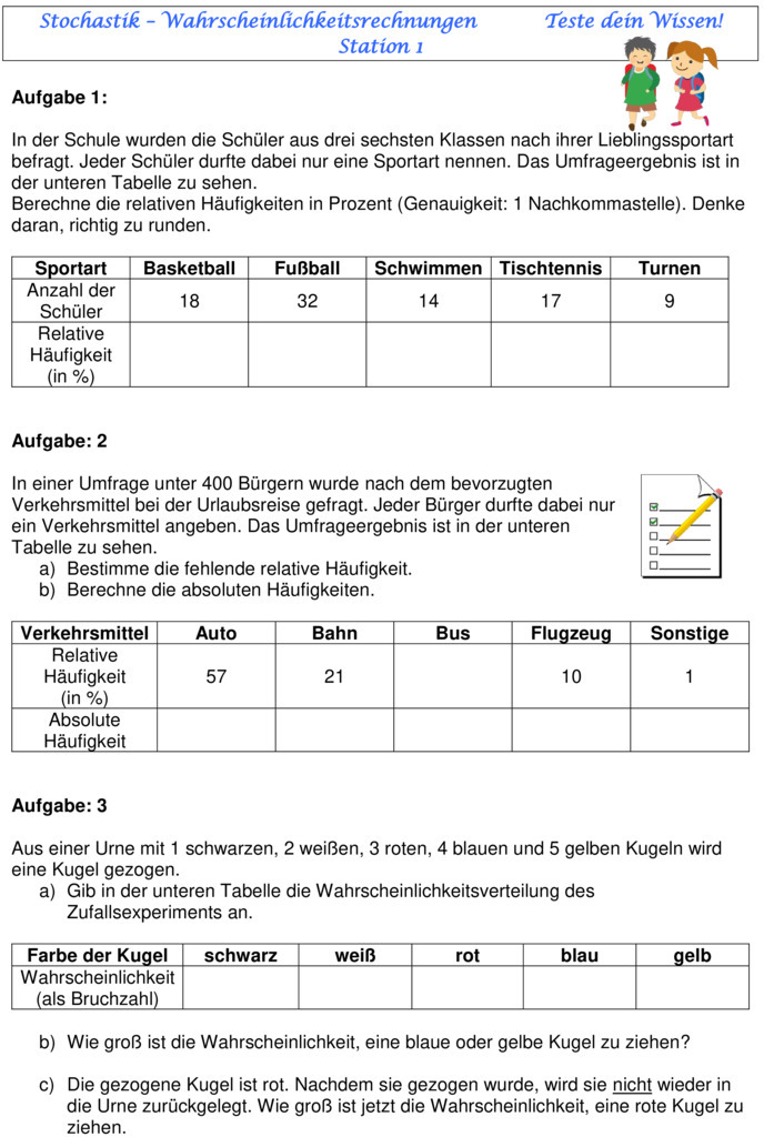 Häufigkeit Und Wahrscheinlichkeit Klasse 4 Übungsblatt zu Wahrscheinlichkeit