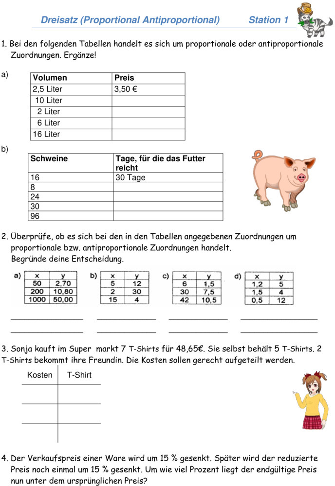 Proportionale Und Antiproportionale Zuordnungen Aufgaben Mit Lösungen Klasse 7 Klassenarbeit zu Proportionale Zuordnungen