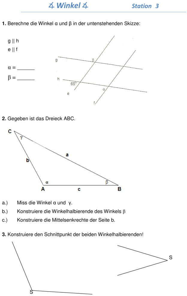 Übungsblatt zu Winkel