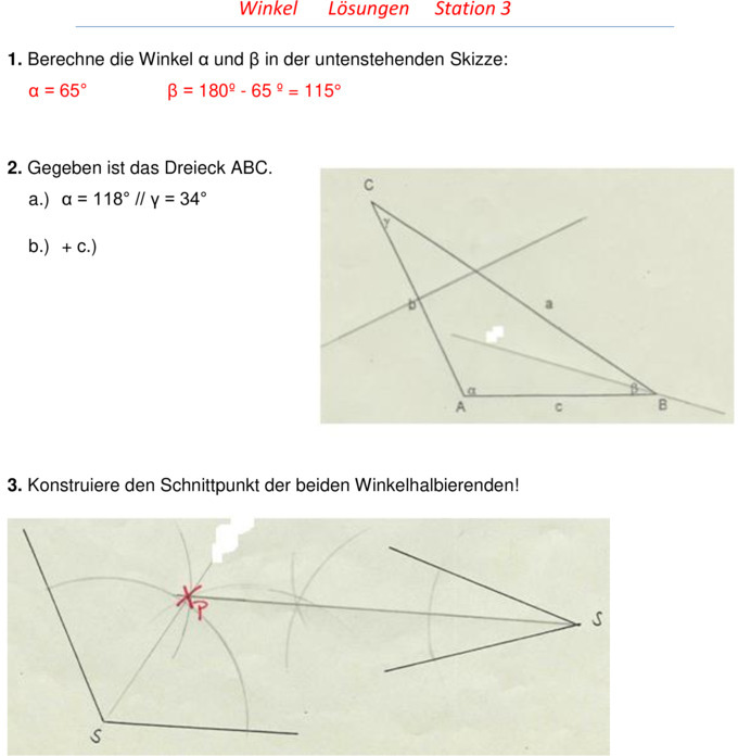 Übungsblatt zu Winkel