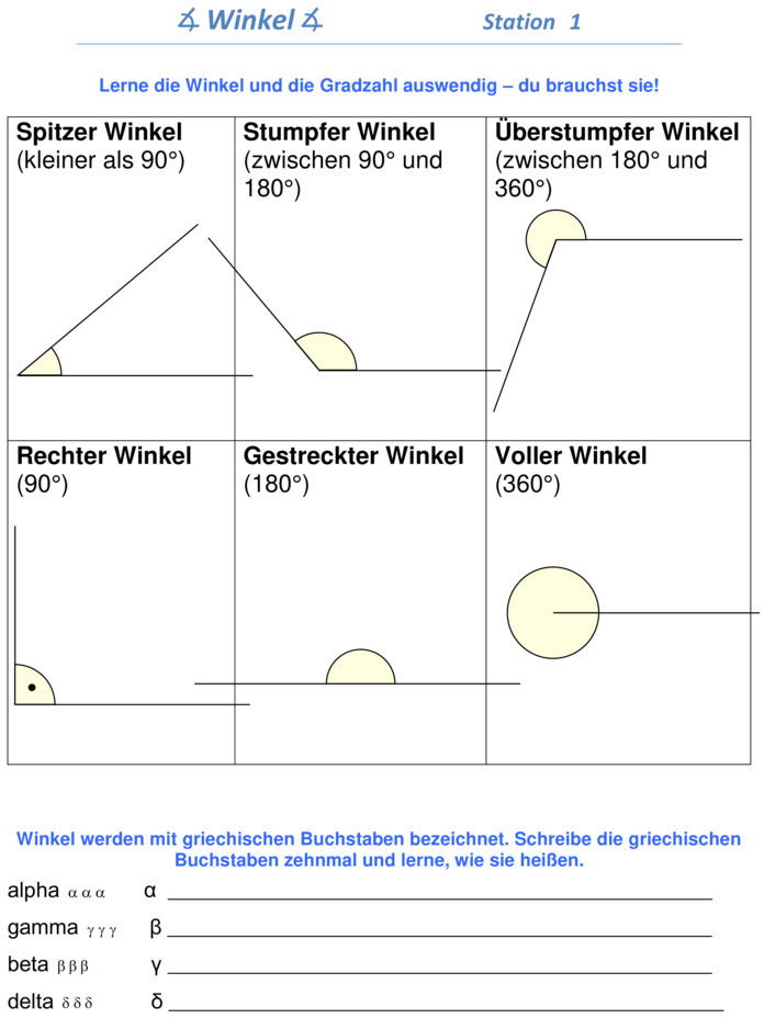 Übungsblatt zu Winkel