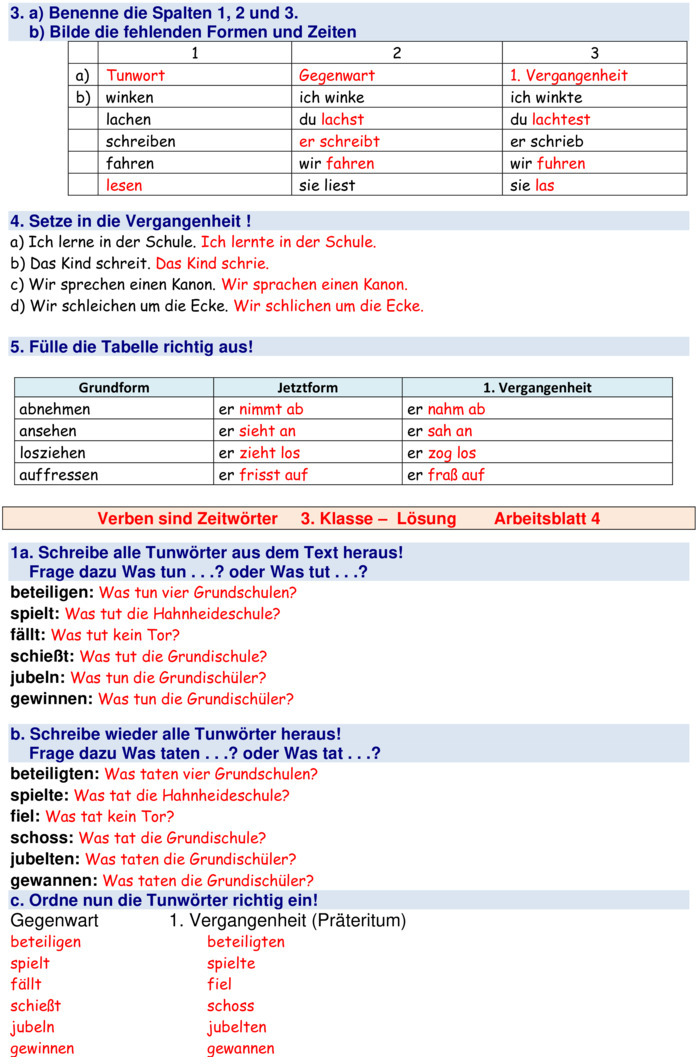 Übungsblatt zu Vergangenheitsformen