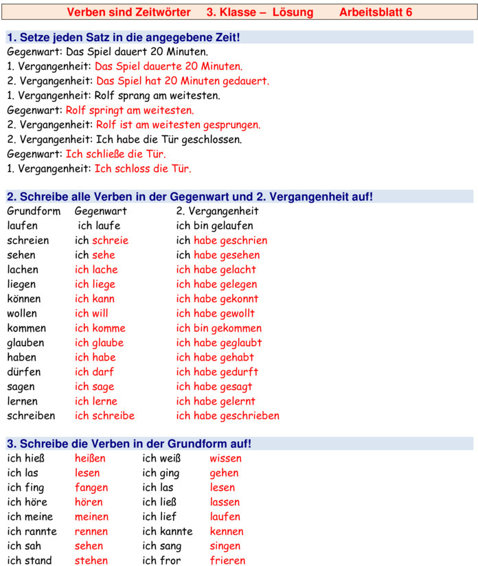 Übungsblatt zu Vergangenheitsformen