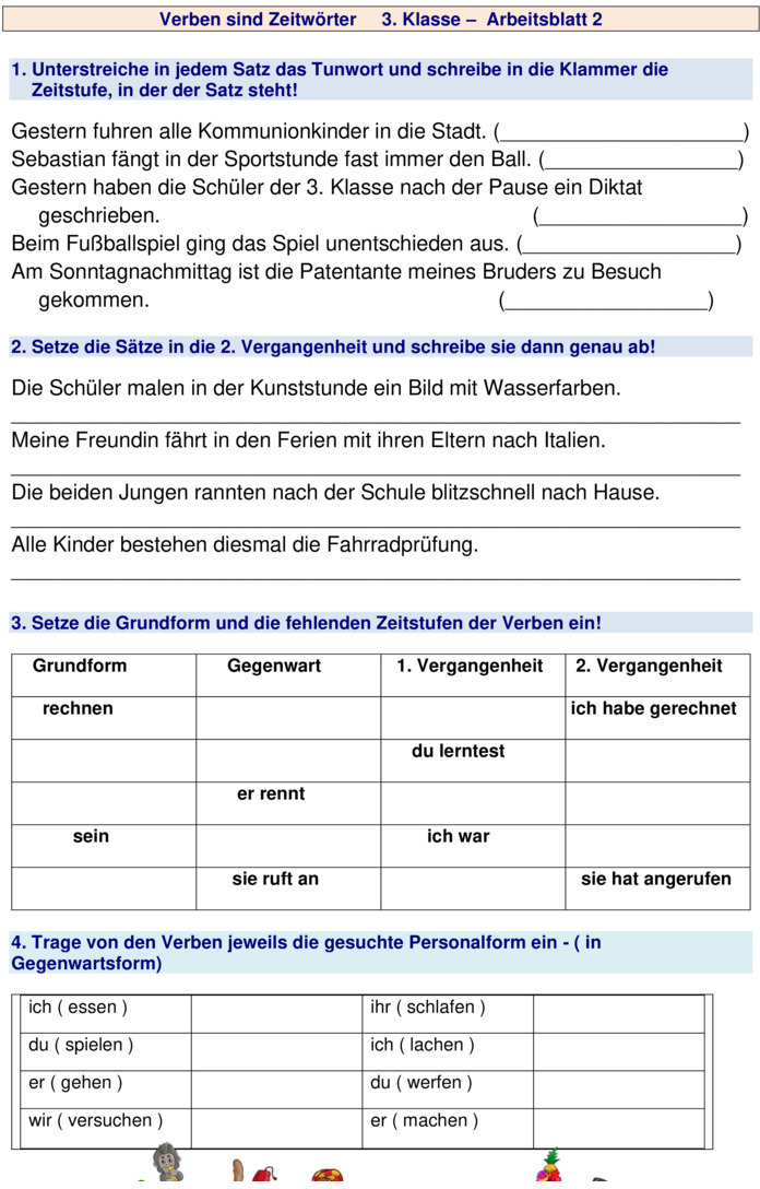 Übungsblatt zu Vergangenheitsformen