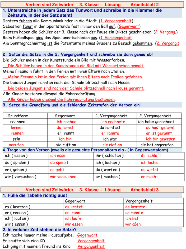 bungsblatt Zu Vergangenheitsformen