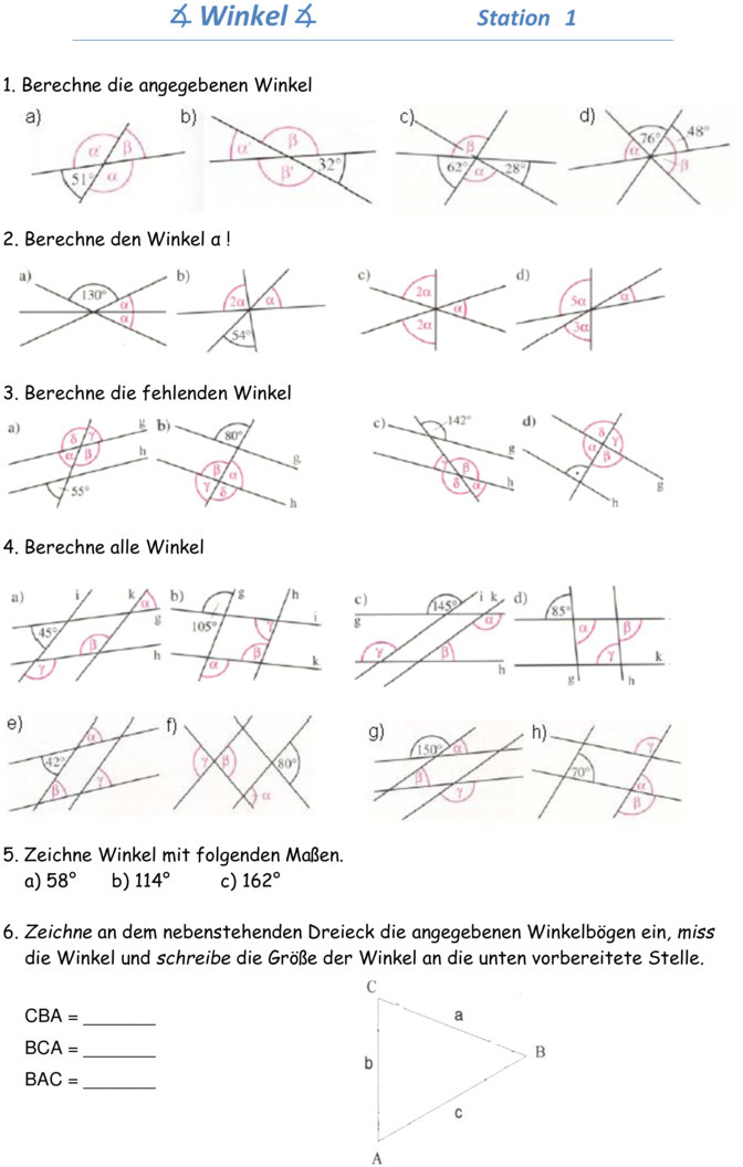 Übungsblatt zu Winkel