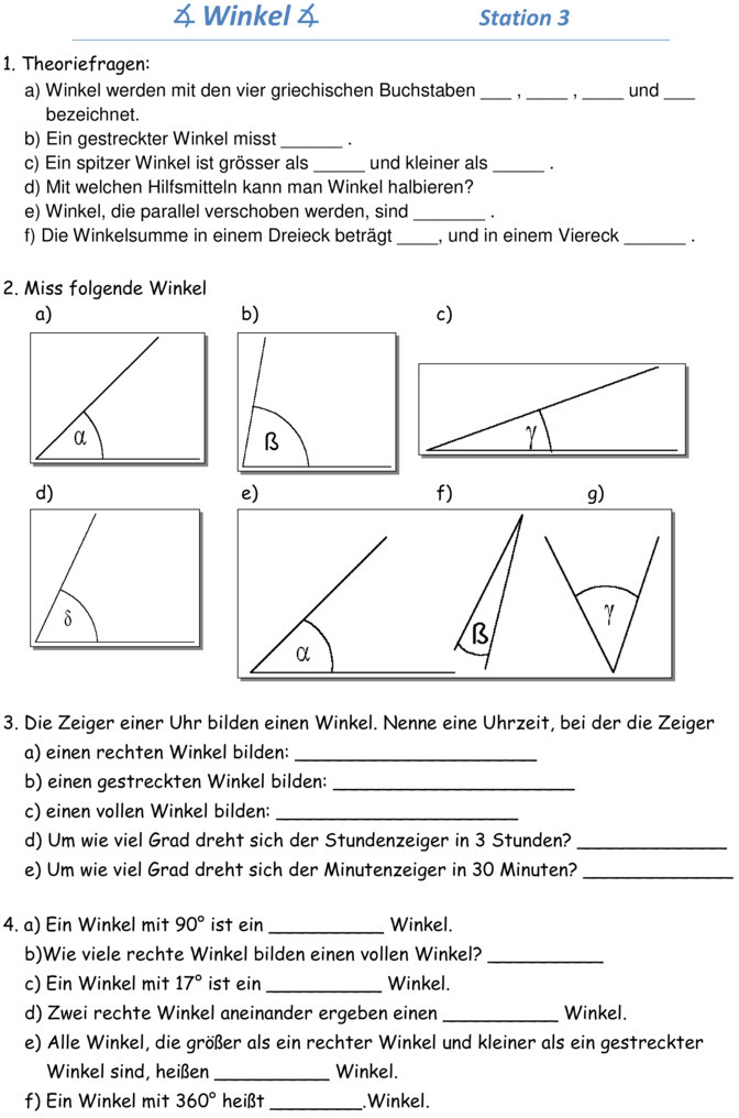 Klassenarbeit Mathe Klasse 6 Winkel Und Dreiecke Übungsblatt zu Winkel