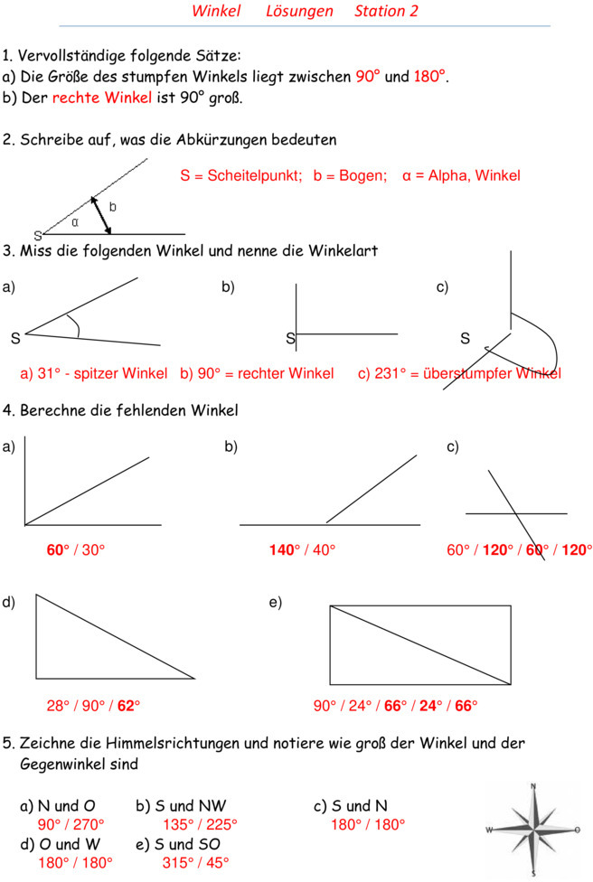 Übungsblatt zu Winkel Übungsblatt zu Winkel