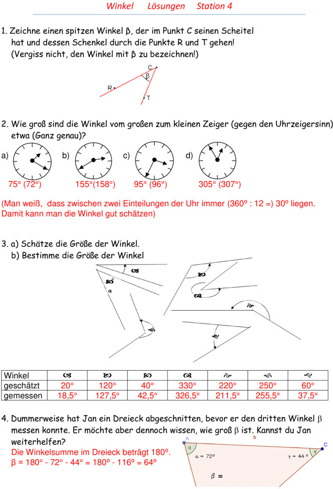 Übungsblatt zu Winkel
