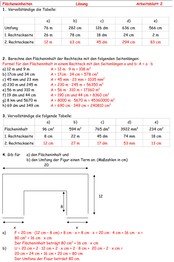 Übungsblatt zu Flächen und Volumen