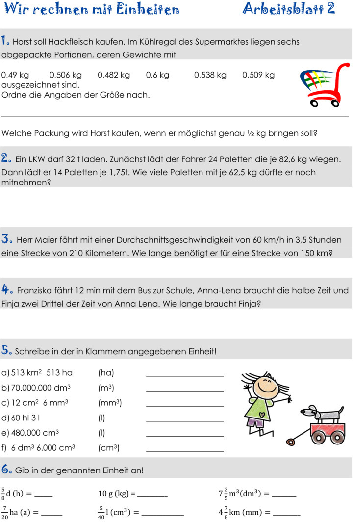 Übungsblatt zu Flächen und Volumen