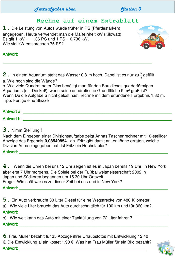 Übungsblatt zu Sonstiges [Mathe 6. Klasse]
