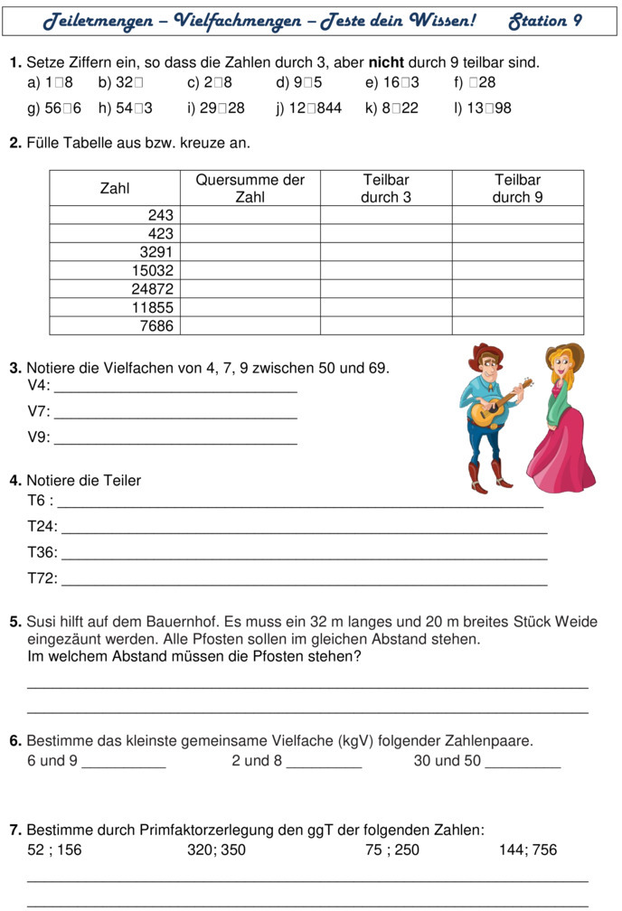 Übungsblatt zu Teiler und Vielfache