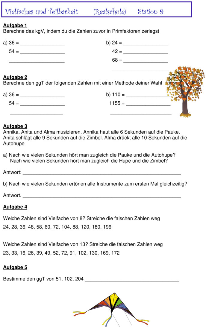 Übungsblatt zu Teiler und Vielfache Übungsblatt zu Teiler und Vielfache