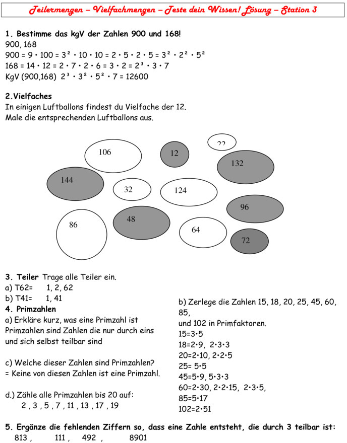 Welche Teiler Haben Die Zahlen 18 Und 42 Gemeinsam Übungsblatt zu Teiler und Vielfache