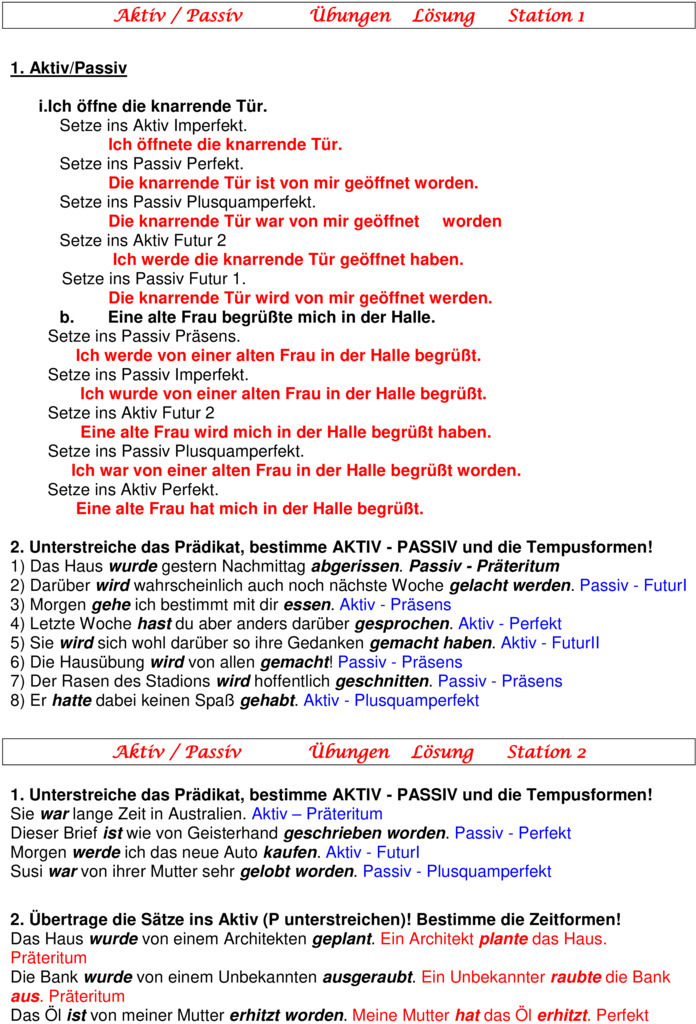 Aktiv Und Passiv Deutsch übungen Übungsblatt zu Aktiv - Passiv