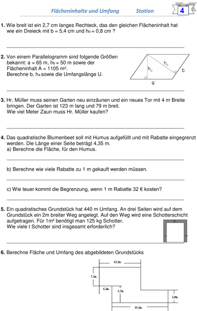 Übungsblatt zu Geometrie 6. Klasse