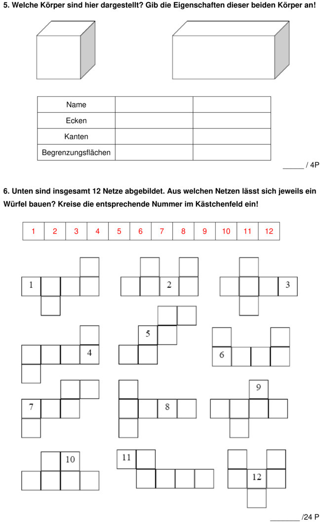 Klassenarbeit zu Geometrie