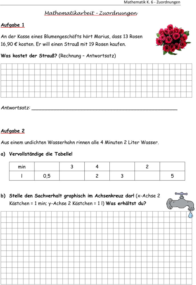 Zuordnungen Aufgaben Mit Lösungen Pdf Klassenarbeit zu Proportionale Zuordnungen