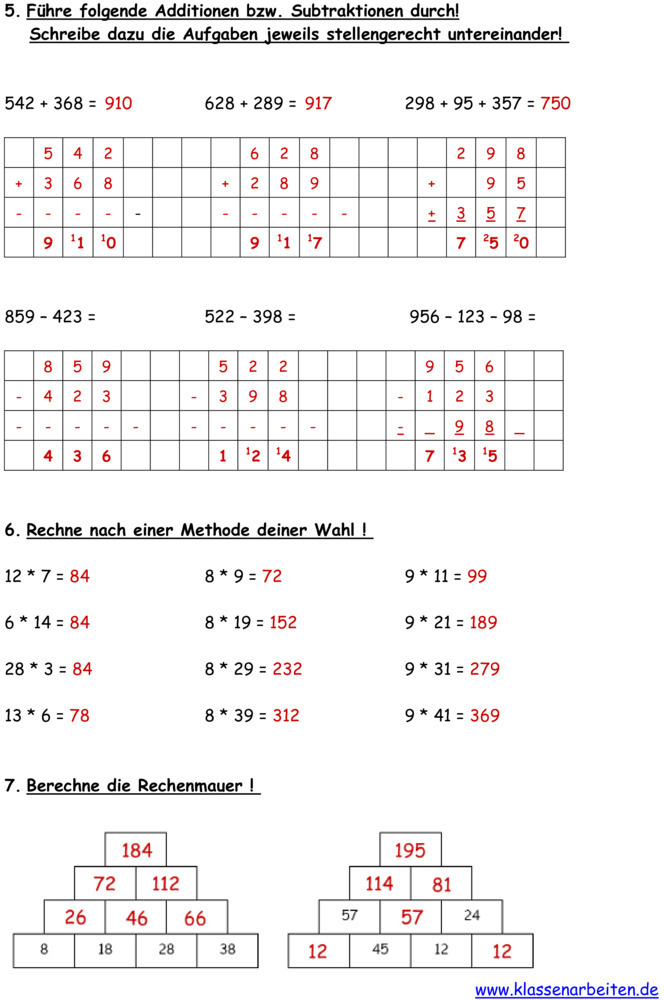 Klassenarbeit zu multiplikation und division mit gro en zahlen