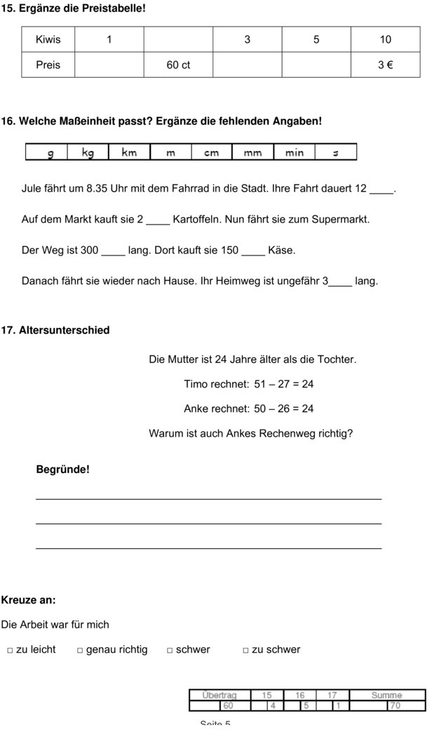 Klassenarbeit zu 2. Halbjahr gemischt Mathe 3. Klasse