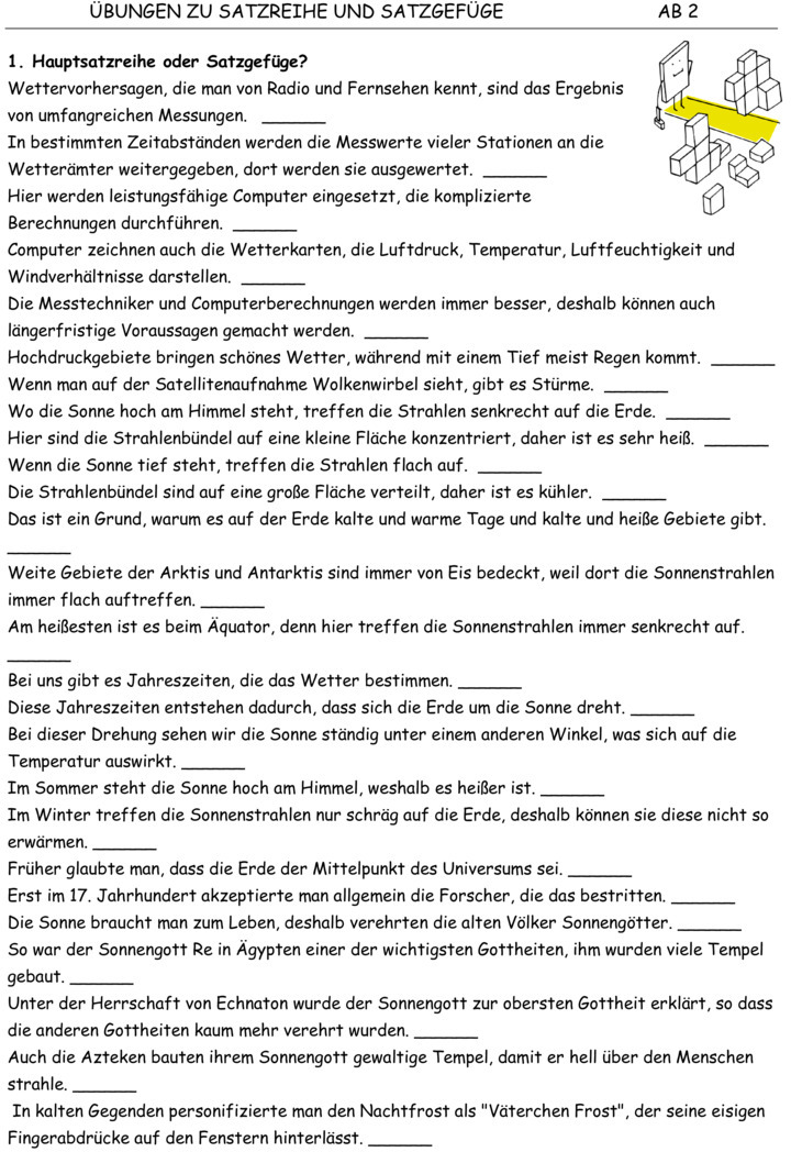 Übungsblatt zu Satzarten und Satzzeichen