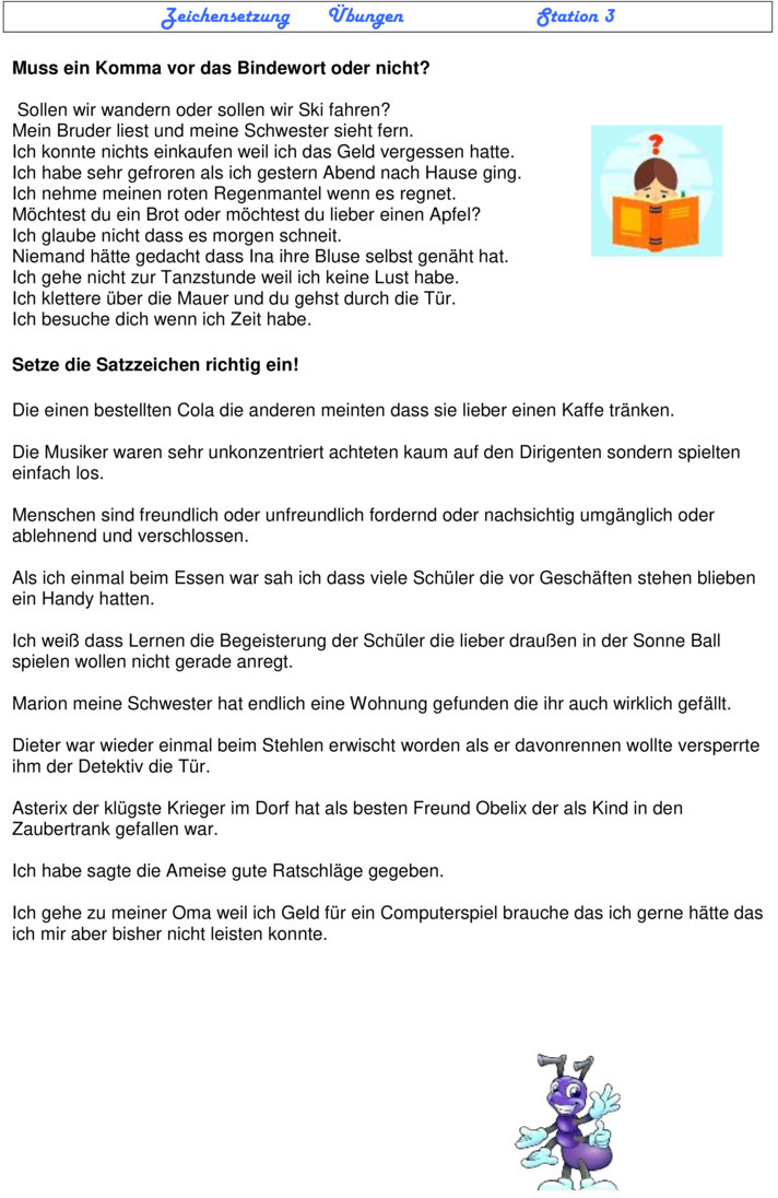 Übungsblatt zu Zeichensetzung