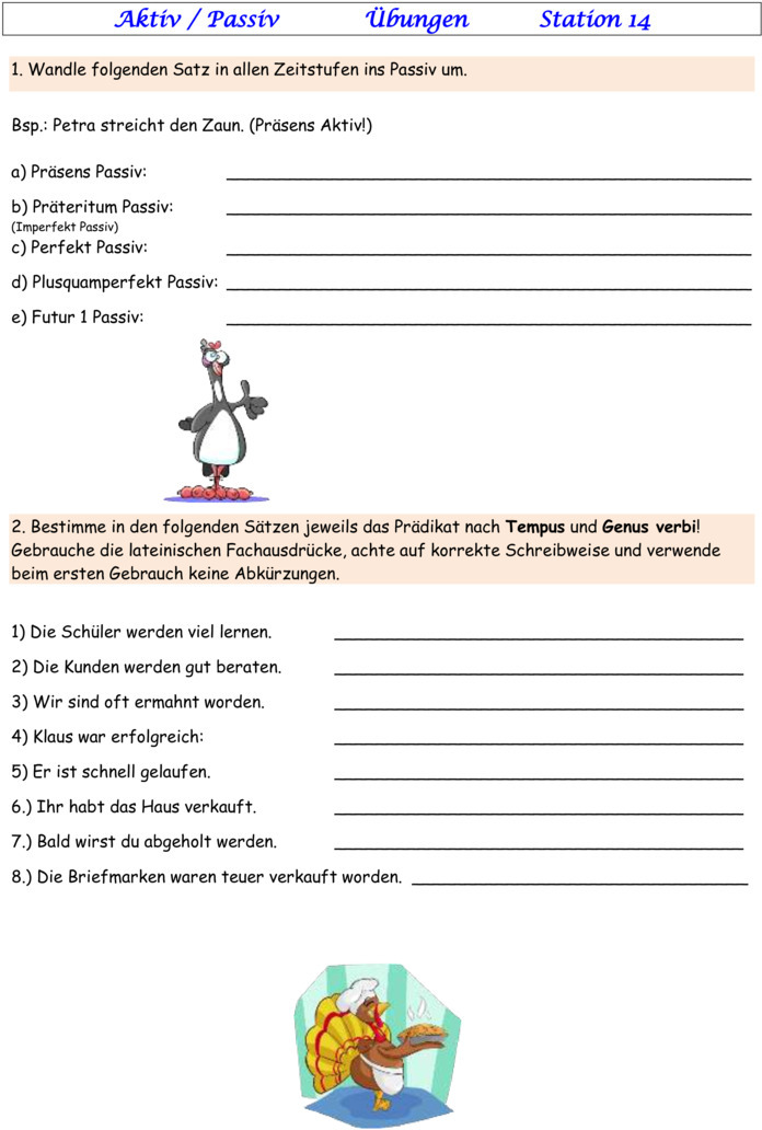 übungen Zum Passiv Und Aktiv Übungsblatt zu Aktiv - Passiv