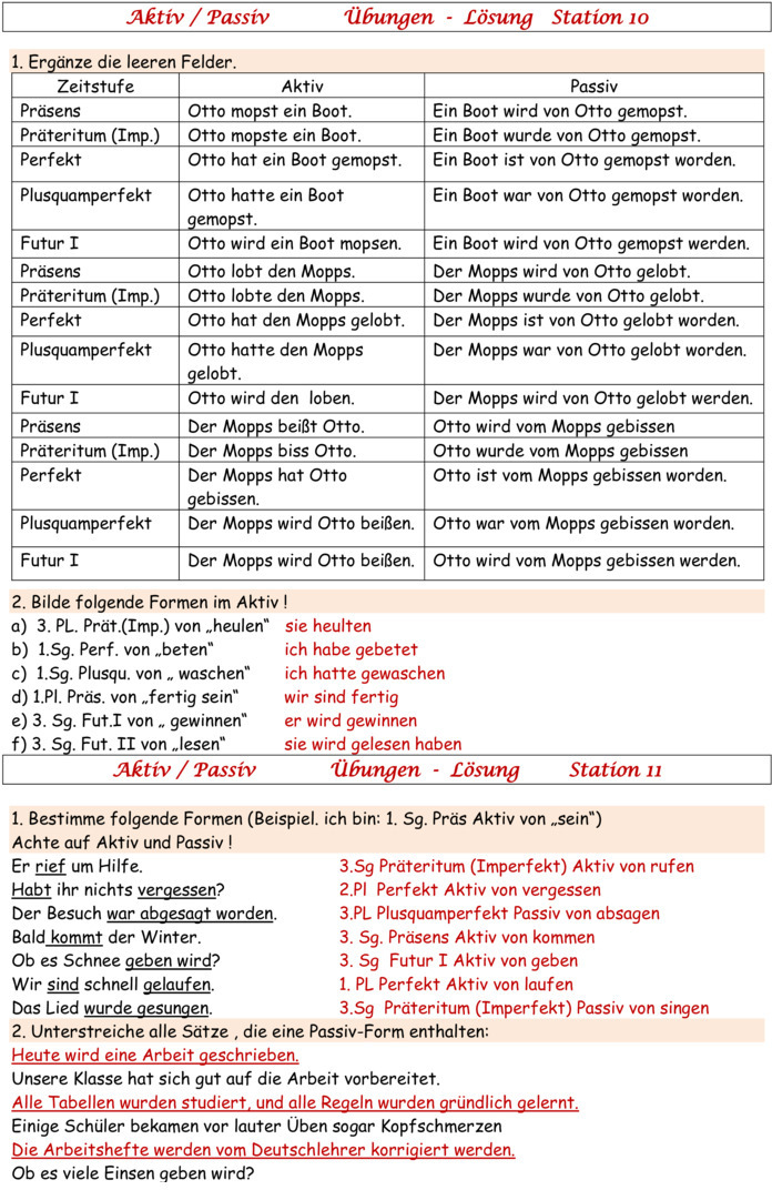 übungen Zu Passiv Und Aktiv Übungsblatt zu Aktiv - Passiv