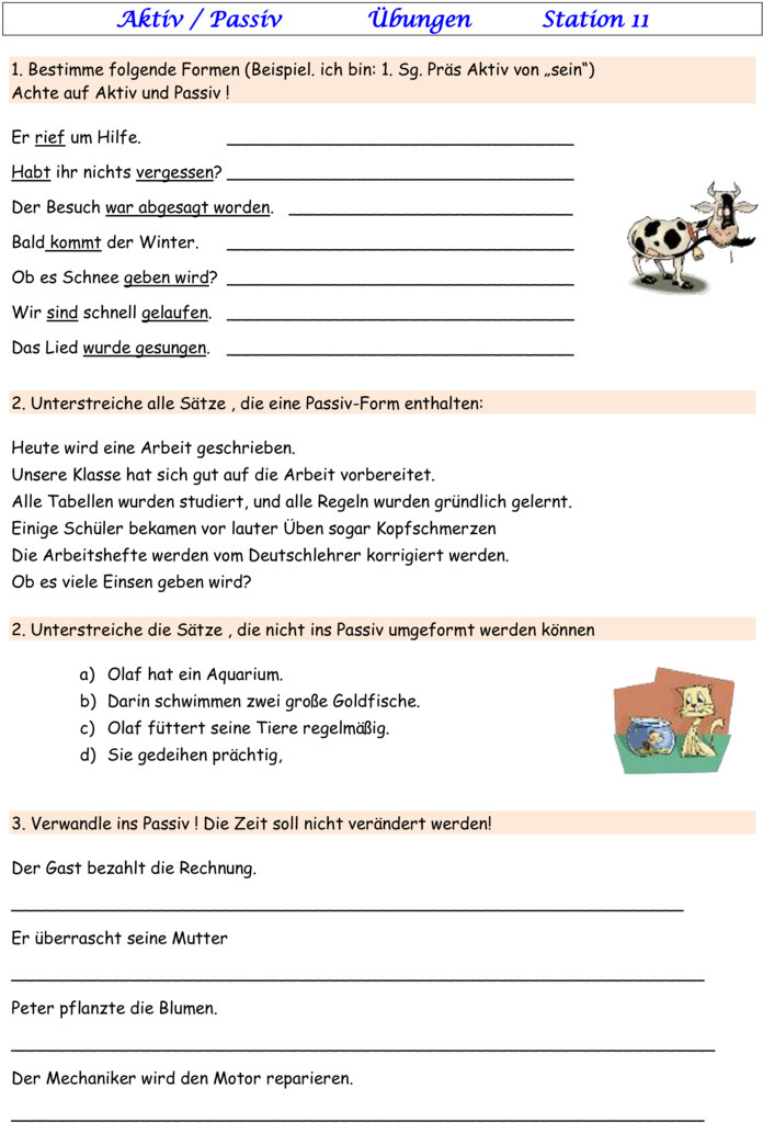 Aktiv Und Passiv übungen Pdf Übungsblatt zu Aktiv - Passiv