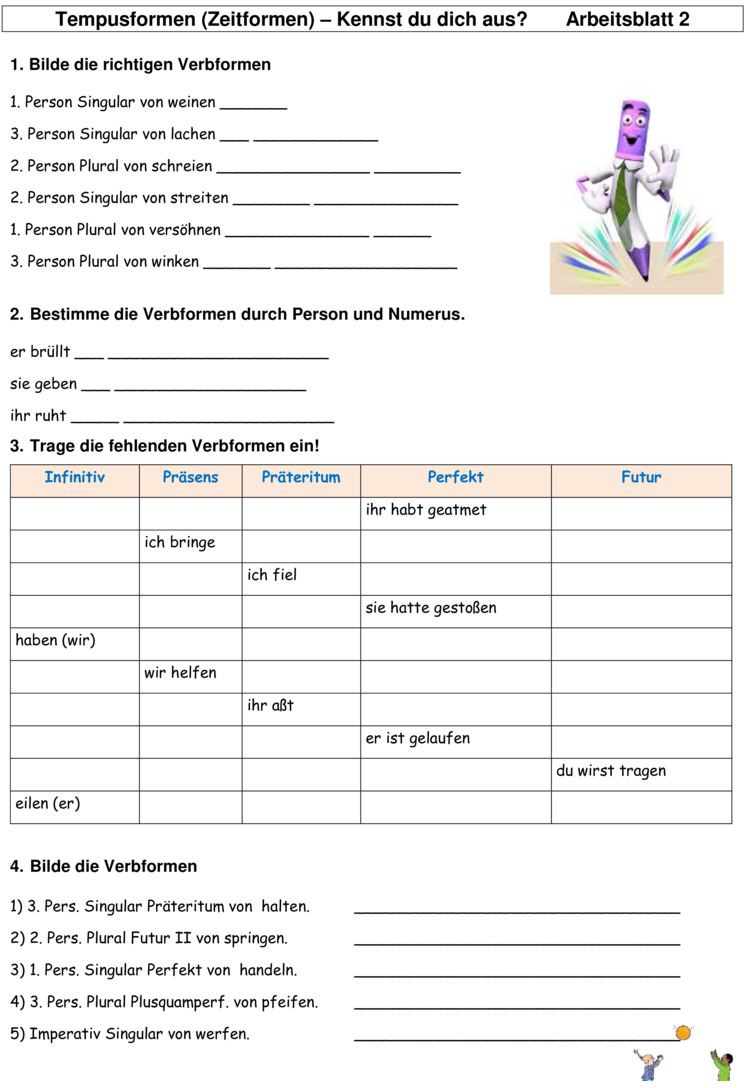 Übungsblatt zu Zeitformen