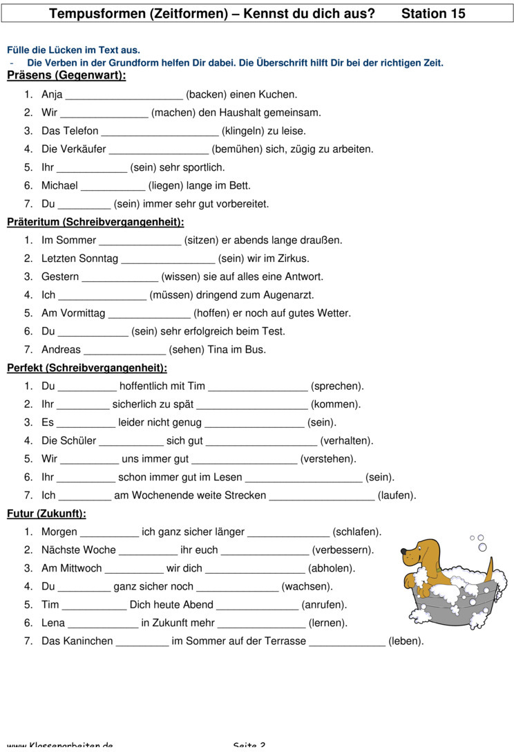 übungen Zu Den Zeiten Deutsch Übungsblatt zu Zeitformen