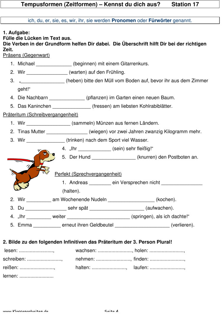 bungsblatt Zu Zeitformen bungsblatt-zu-zeitformen