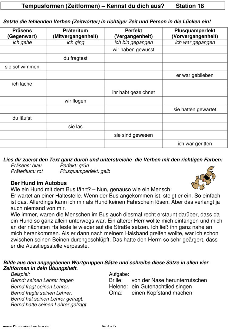Übungsblatt zu Zeitformen
