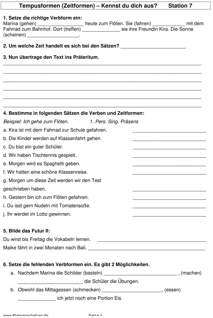 Übungsblatt zu Zeitformen