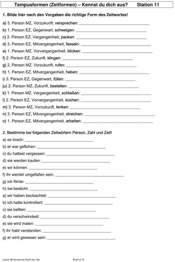 Übungsblatt zu Zeitformen