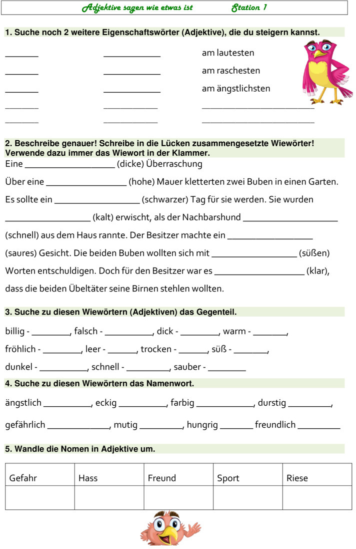 Übungsblatt zu Adjektive