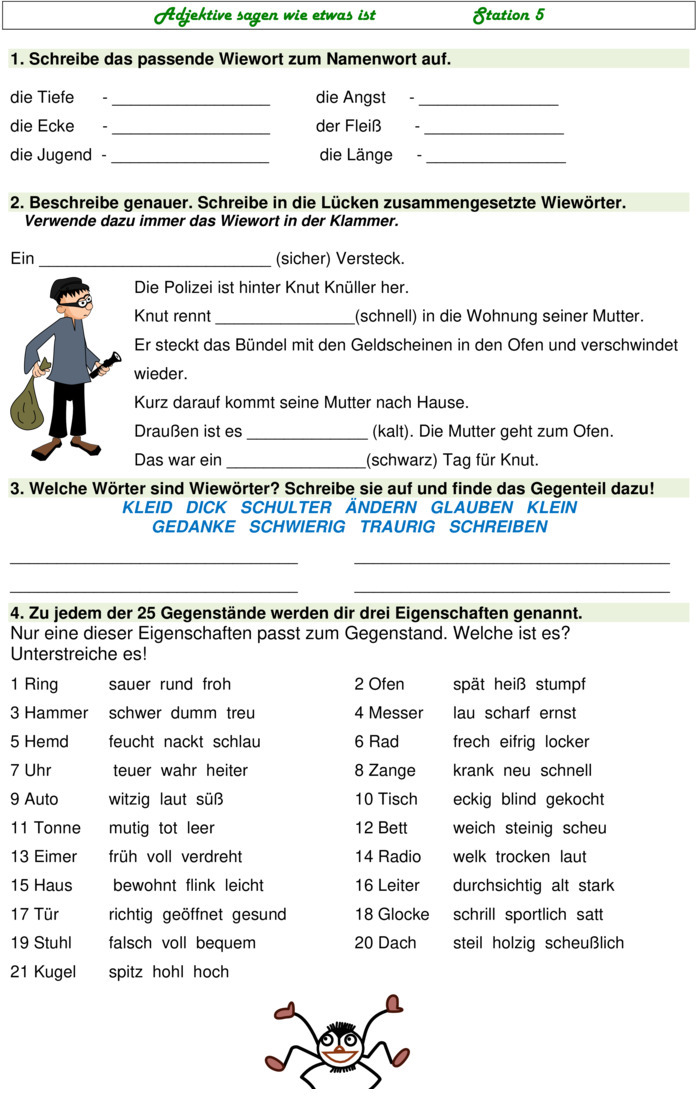 5 Adjektive Für Den Sommer Übungsblatt zu Adjektive