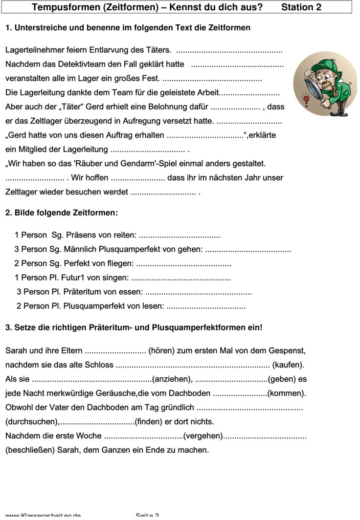 bungsblatt Zu Zeitformen bungsblatt-zu-zeitformen
