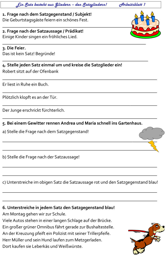 Übungsblatt zu Satzglieder [3. Klasse]