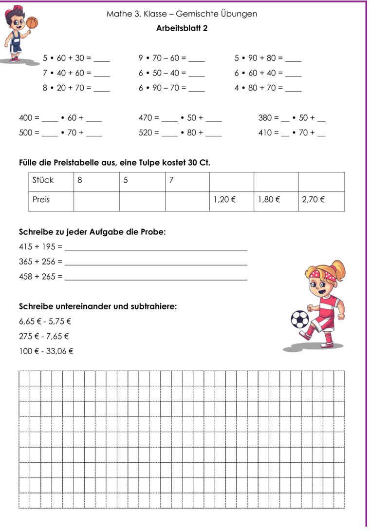 Übungsblatt zu 2. Halbjahr gemischt [Mathe 3. Klasse]