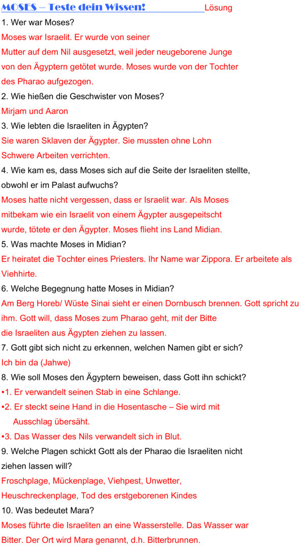 Übungsblatt zu Mose