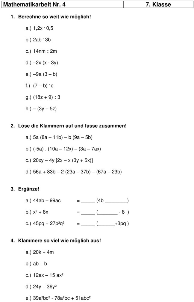 Schreibe Als Term Und Berechne 5 Klasse Klassenarbeit zu Terme